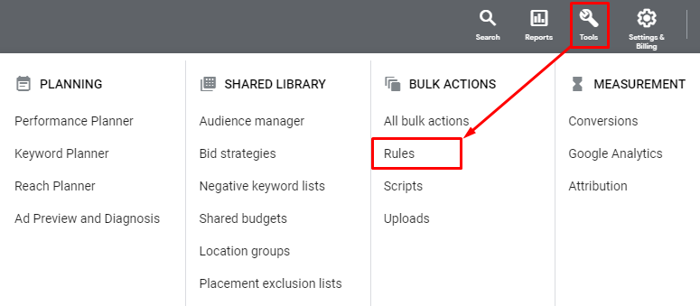 You can get access to the Rules from the Tools section —>Bulk actions —> Rules