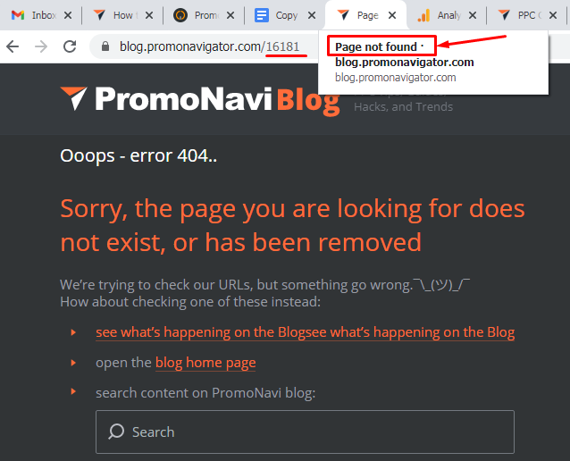 In our example, the title is “Page not found - blog.promonavigator.com”
