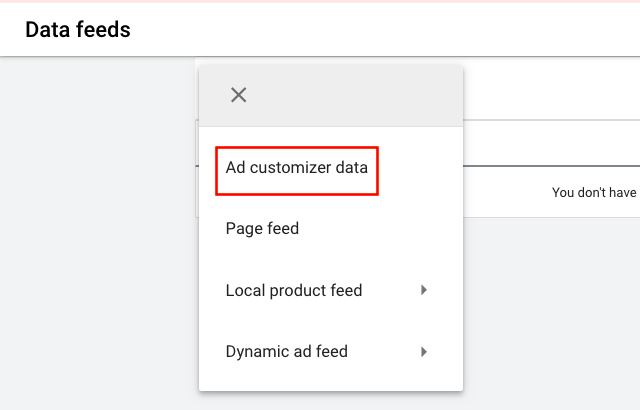Choose Ad customizer data from a drop-down