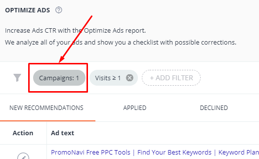 Click the “Campaigns” and select one or several Google Ads campaigns