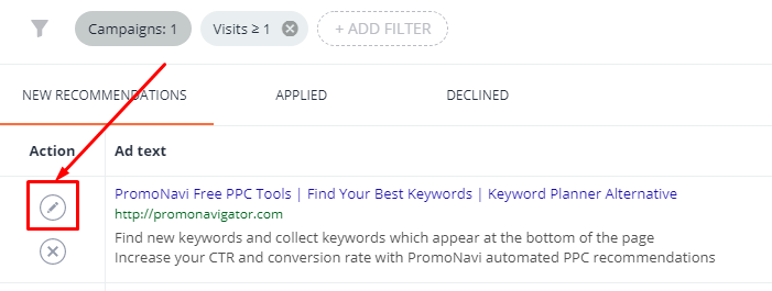 To display recommendations, click on the pencil icon to the left