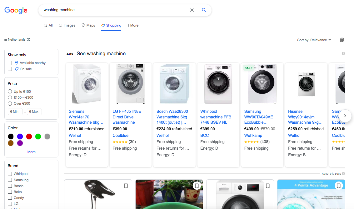 Google Shopping ads on the Shopping tab
