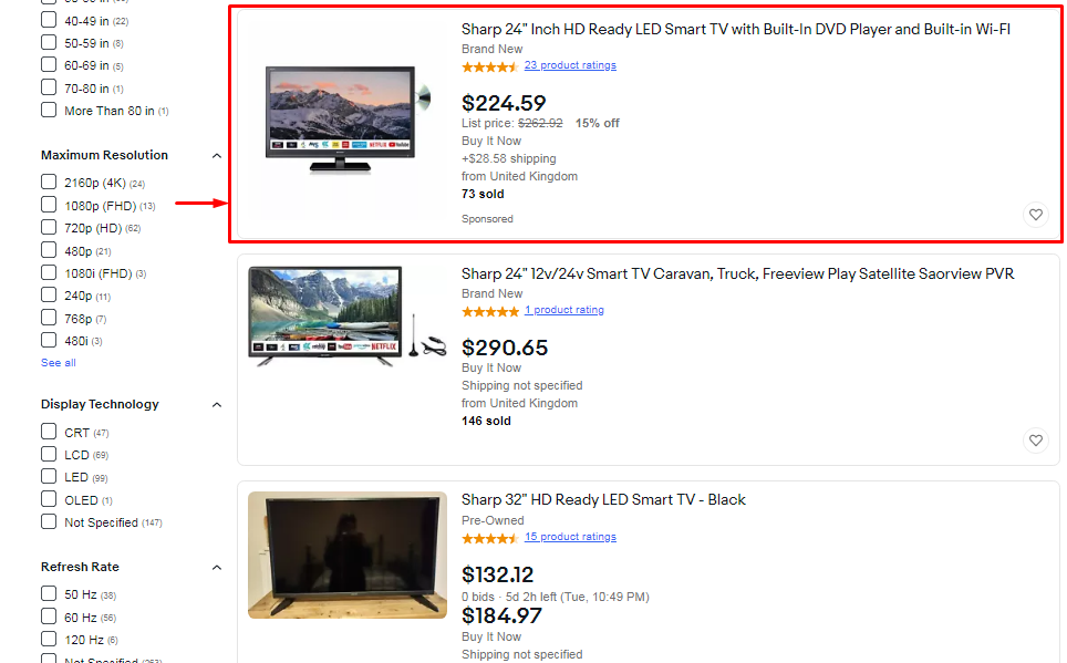 Here how a Promoted Listings ad on eBay looks like