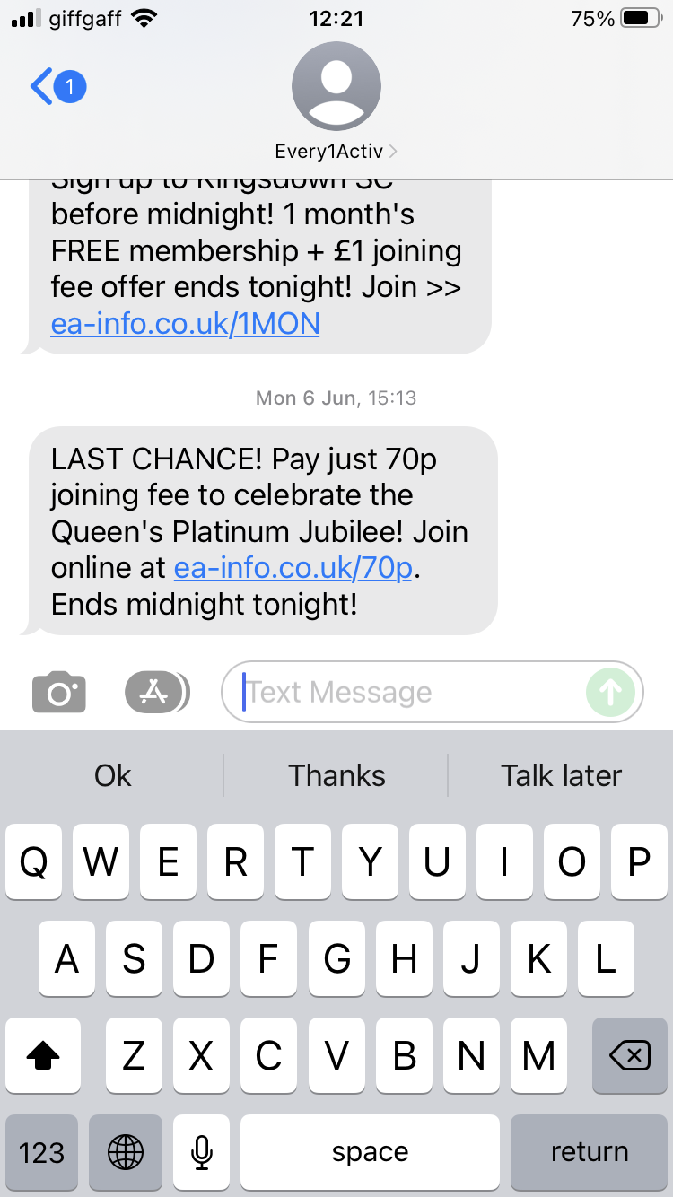 Example of SMS marketing.