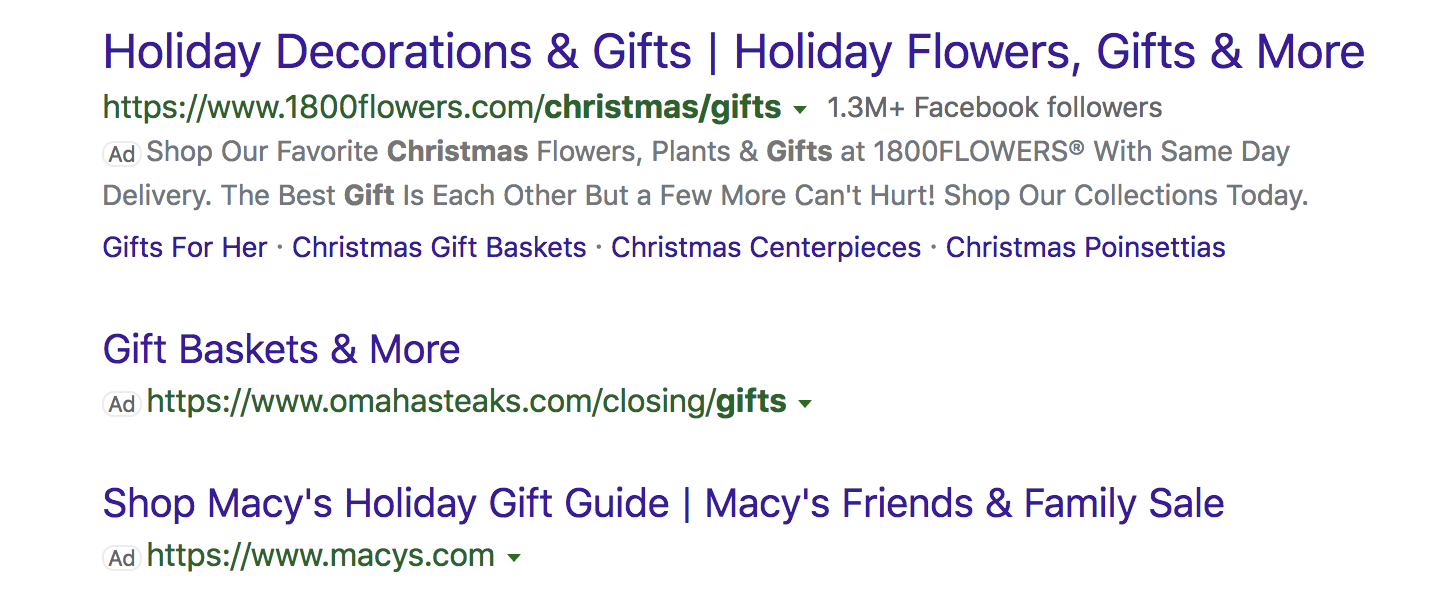 Microsoft search for ‘Christmas gift’.