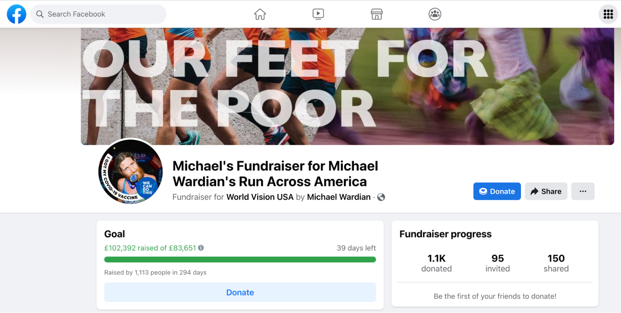 Facebook Fundraising example.